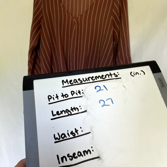 Mauve pink striped v-neck long sleeved blouse flutter sleeves women's size L - Picture 5 of 6